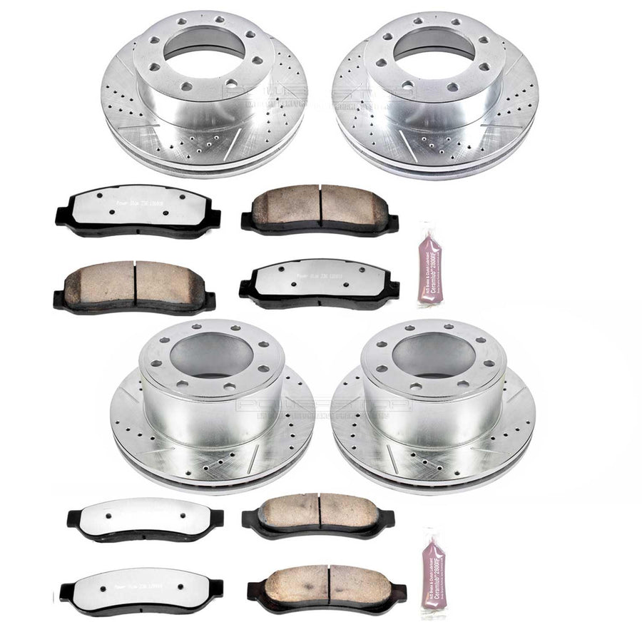 Brake Kit Power Stop For 2007 2008 Ford F-250 | 2007-2010 F-350 [4WD Models Single Rear Wheels] Front and Rear Z36 Truck & Tow Brake Kit Ceramic Brake Pads Drilled and Slotted Brake Rotors K2895-36