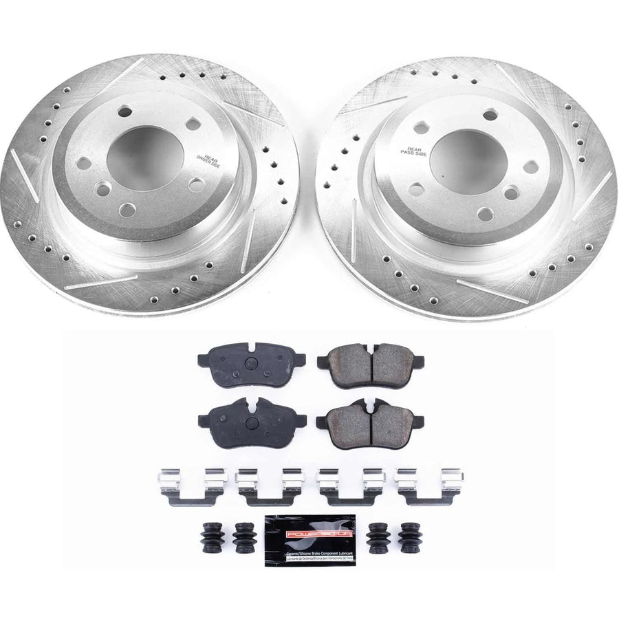 Power Stop K6583 Z23 Carbon Fiber Brake Pads Rear with Drilled & Slotted Brake Rotors Kit For BMW Z4 2009-2010 [Model Specific]
