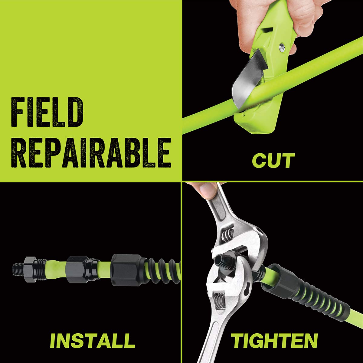 3/8 in. Flexzilla Pro Air Hose, 25 ft., Heavy Duty, Lightweight, Hybrid, ZillaGreen - HFZP3825YW2