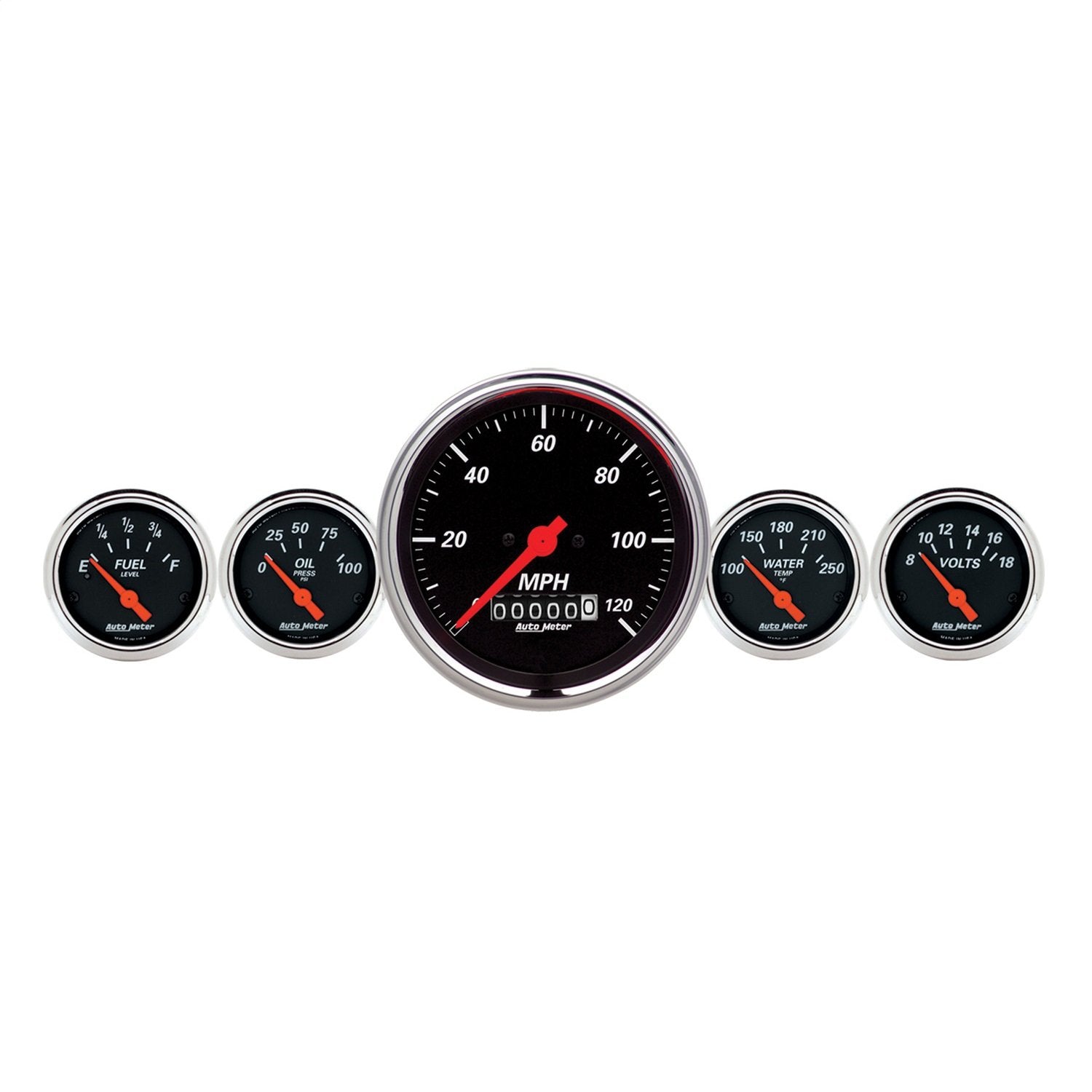 Auto Meter Designer Black 1440 Fuel/Oil/Speedo/Volt/Water 5 Gauge Set