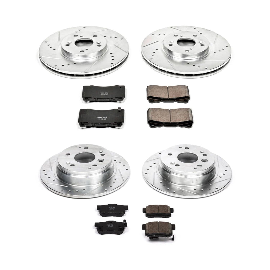 Power Stop K2718 Z23 Carbon Fiber Brake Pads Front and Rear with Drilled & Slotted Brake Rotors Kit For Acura TL 2004-2008 [Model Specific]
