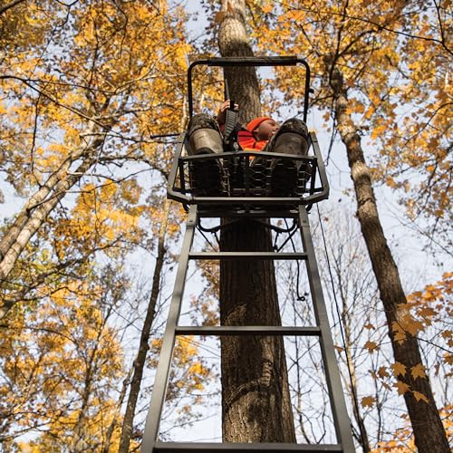 Relax Wide™ LS 1-Man Ladder Stand, Rivers Edge® 16’9” Height, Lockdown™ Strapping System, Wide TearTuff™ Mesh Seat, 23” Wide Platform, Removable Padded Shooting Rail, RE672
