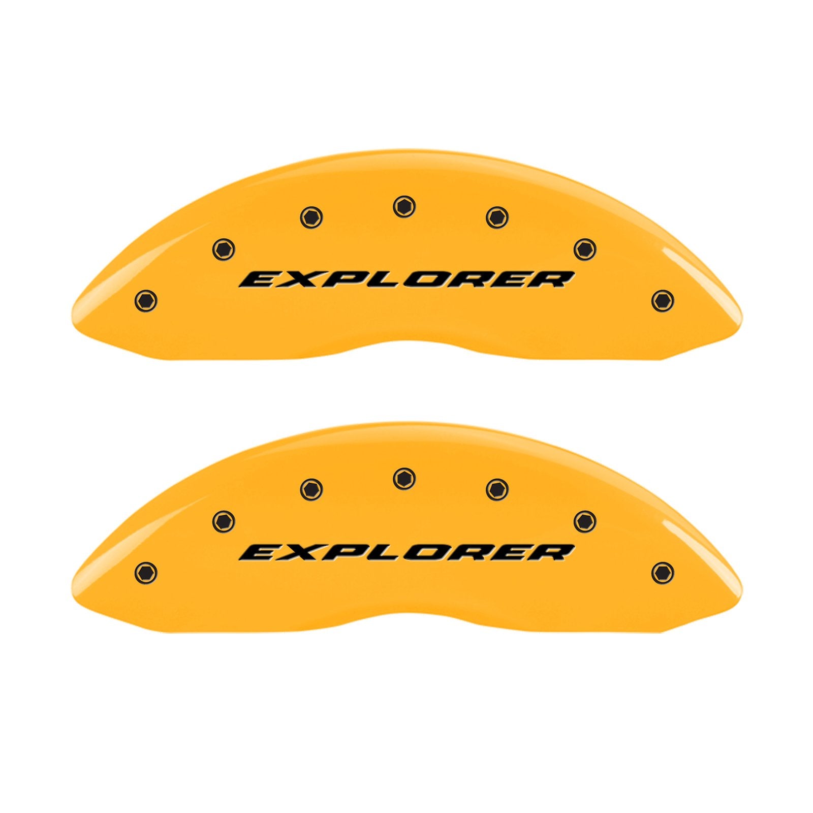 Caliper Covers MGP 10243SXPLYL, Set of 4 (Yellow Engraved Front and Rear: Explorer Powder Coat Finish Black Characters)