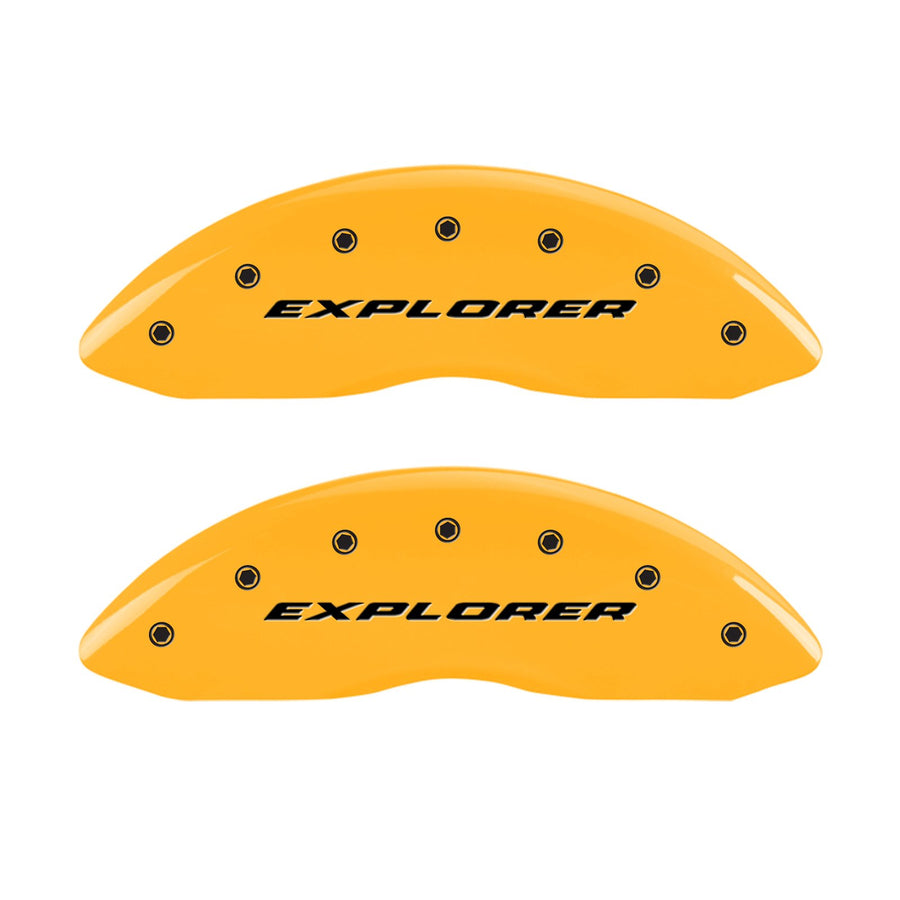 Caliper Covers MGP 10229SXPLYL Yellow (Set of 4, Engraved Front and Rear: Explorer, Yellow powder coat finish, black characters)