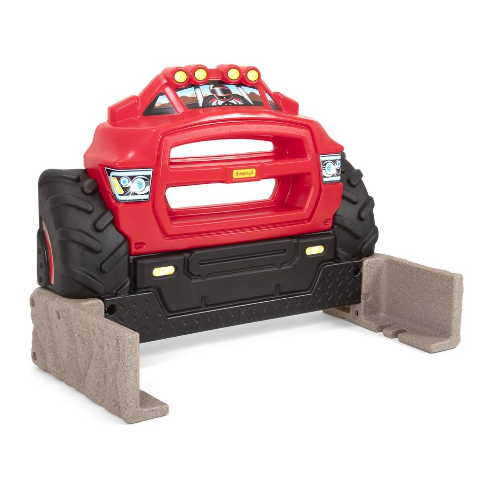 Monster Truck Simplay3 Headboard, Twin Size Plastic Car Bed Headboard for Kids, Toddlers and Boys with Toy Car Storage - Red, Made in USA