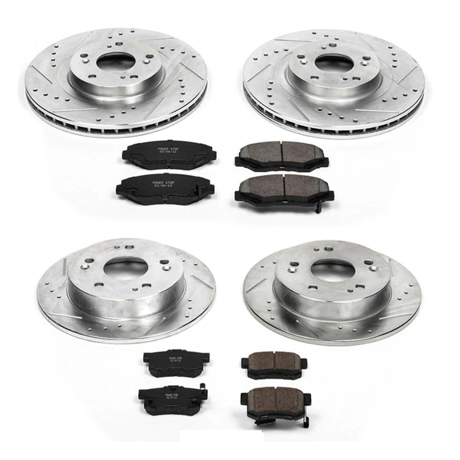 PowerStop Brake Kit Front and Rear For Acura ILX 2013-15 | Honda Civic 2012-15 - Drilled and Slotted Disc Rotors with Ceramic Brake Pads Replacement, K6327