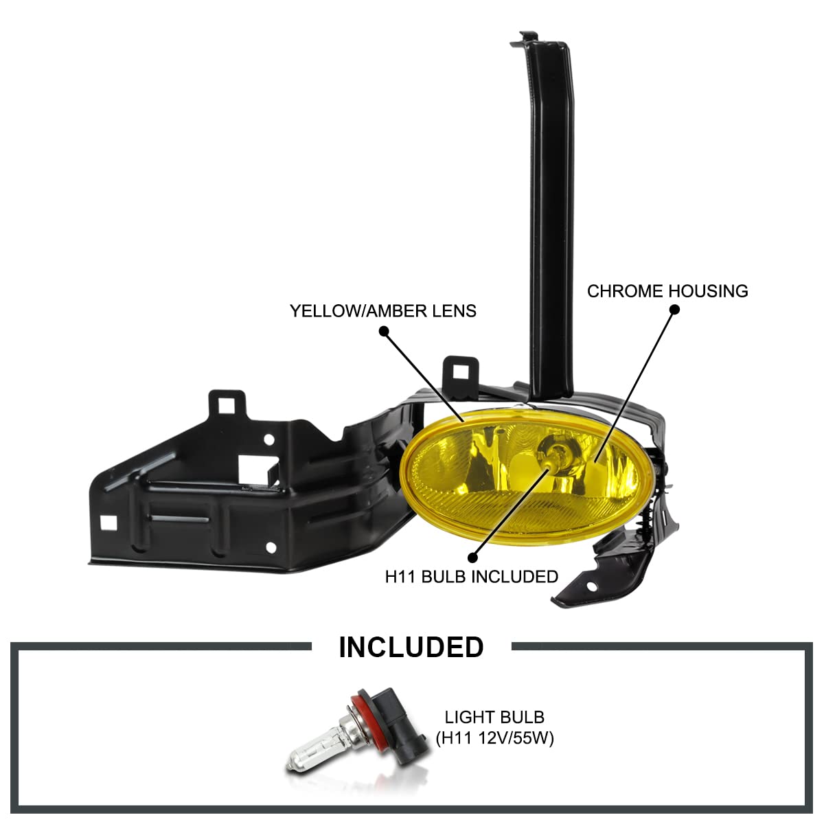 Fog Lights SPEC-D TUNING Yellow Lens + H11 Bulbs + Switch Included Compatible with 2008-2010 Honda Accord 2Dr Coupe L+R Pair Assembly