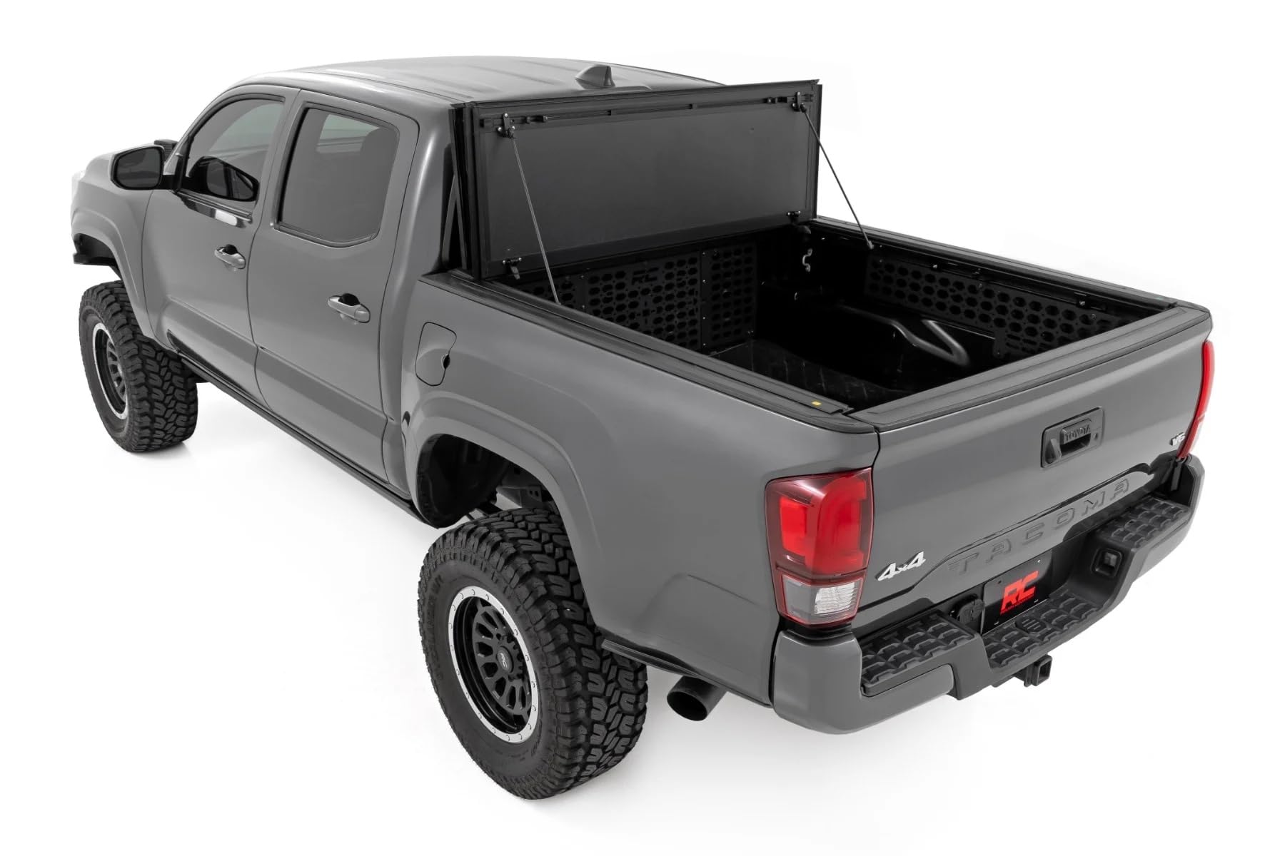 Rough Country Hard Tri-Fold Truck Bed Flip Up Tonneau Cover for Toyota Tacoma (2005-2015) - Fits 6' Bed, All-Weather, Flush Aluminum Panels