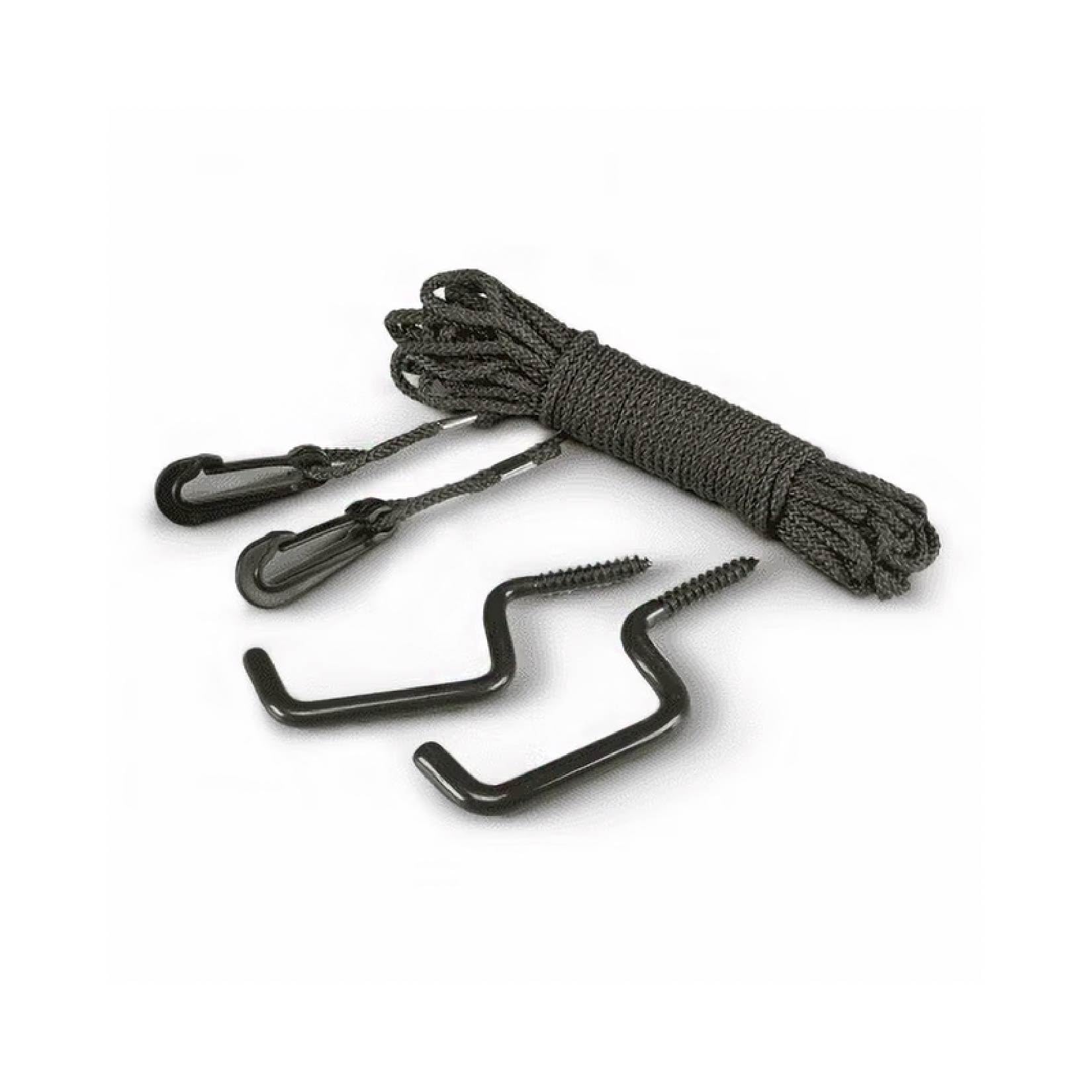 Hunters Specialties 30-Foot Utility Rope - Bow Holder with 2 Screw-in Quiet Vinyl-Coated Bow Hanger Hooks Included (2 Pack)