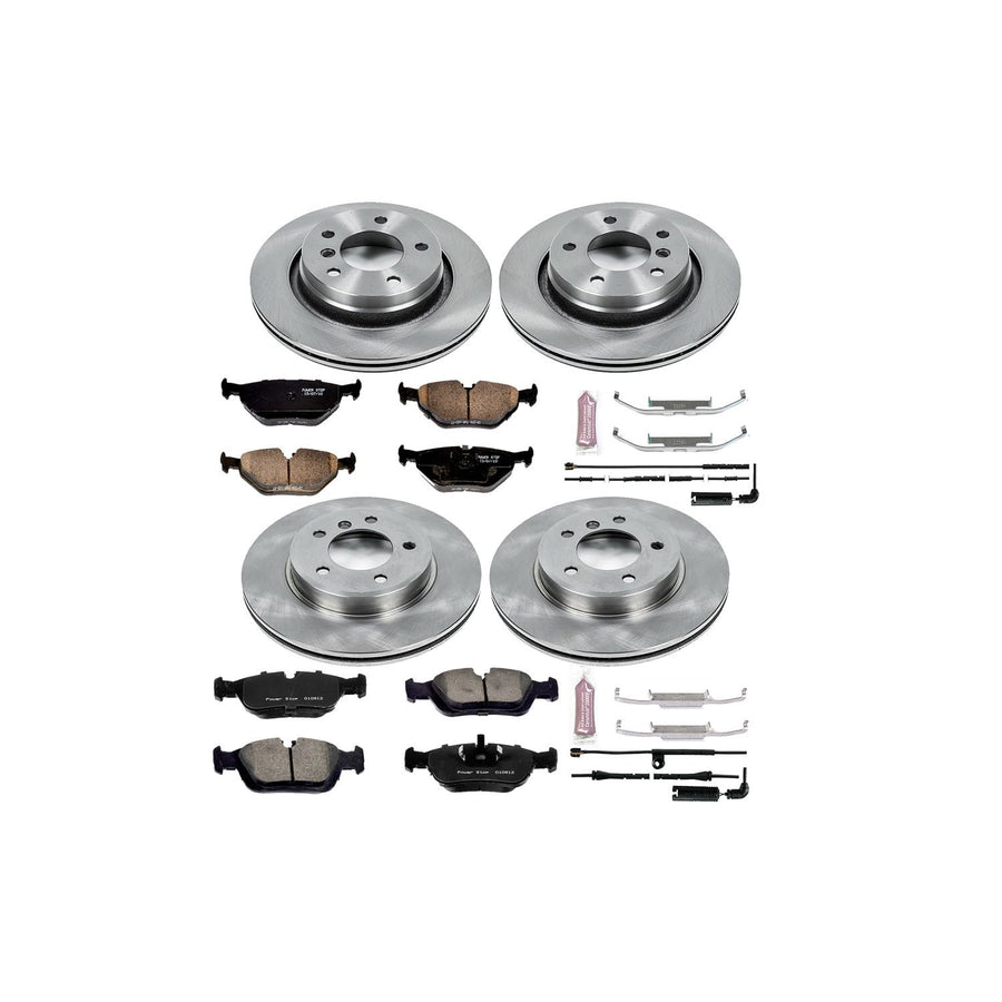 Power Stop Autospecialty KOE871 Front and Rear Replacement Brake Kit-OE Brake Rotors & Ceramic Brake Pads and 1 Front & 1 Rear Sensor Wires For BMW 3, 3, 325Ci, 325i, 3, 328i [Model Specific]