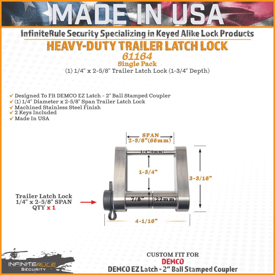 Trailer Latch Lock InfiniteRule Security 61164 for Demco EZ Latch 2″ Ball - Stamped Coupler - Does NOT FIT Cast Model