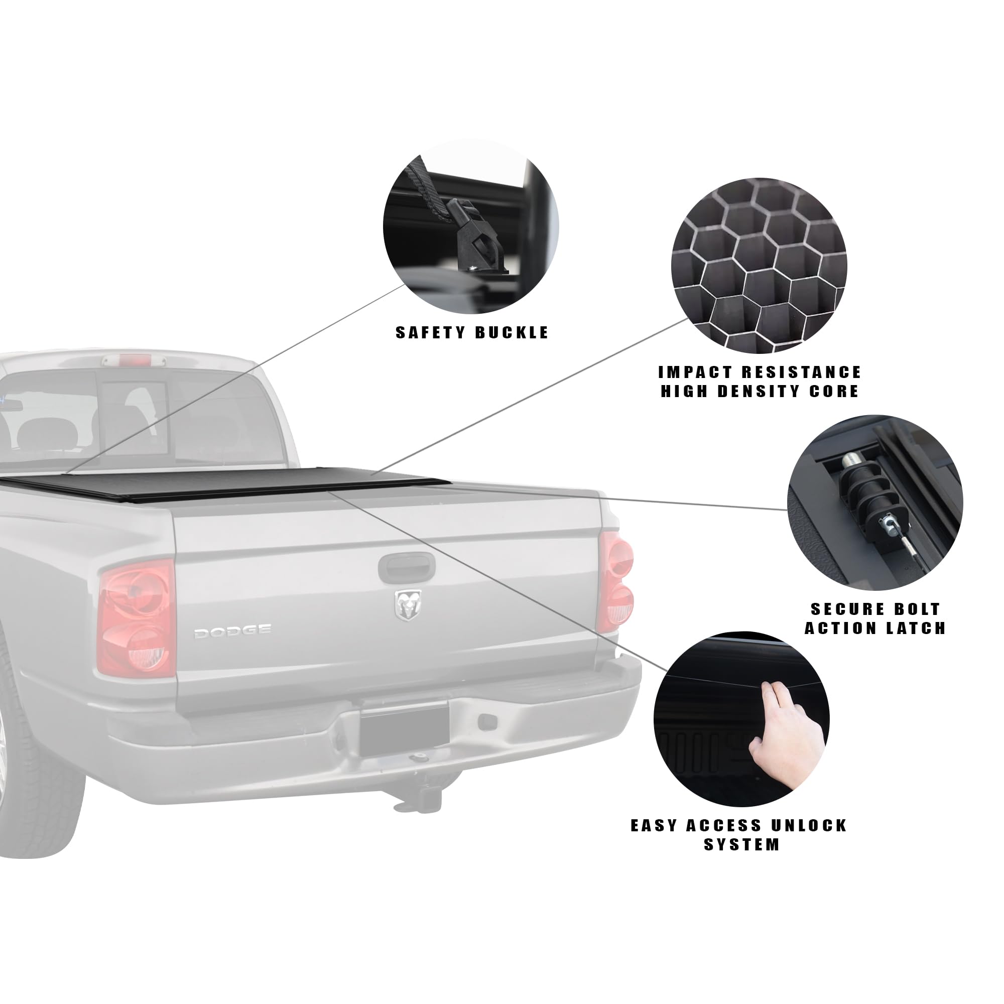 Armordillo Low Profile Hard Tri-Fold Bed Cover Dodge Dakota Fits 2005-2010 / Ram Dakota Fits 2011 / Mitsubishi Raider Fits 2006-2009 6.5ft (78") Bed | CoveRex TFX | 8705254