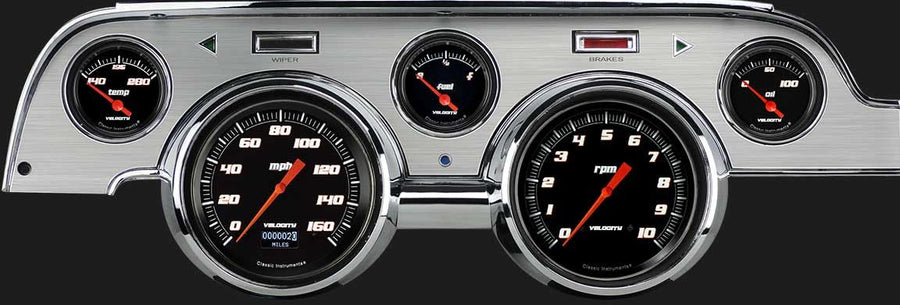 Velocity Black Classic Instruments MU67DVSBBA 5 Gauge Package LED Odometer Brushed Bezel Fits 1967 Mustang