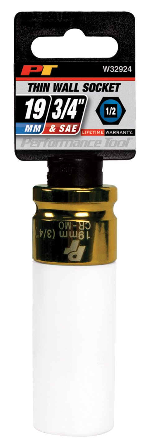 W32924 Performance Tool 1/2-Inch Impact Drive 19mm/3/4 Thin Wall Socket , Gold