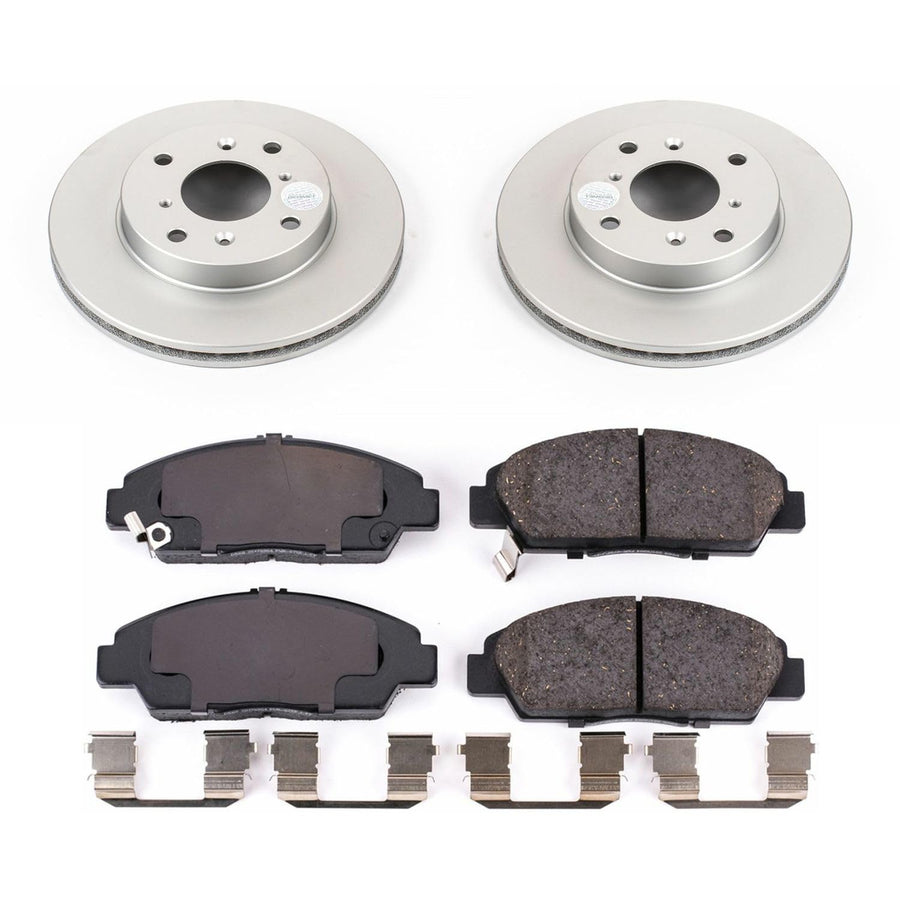 Power Stop Coated CRK1033 Brake Rotor & Ceramic Brake Pads- front For Honda Prelude 1992-1996 [Model Specific]