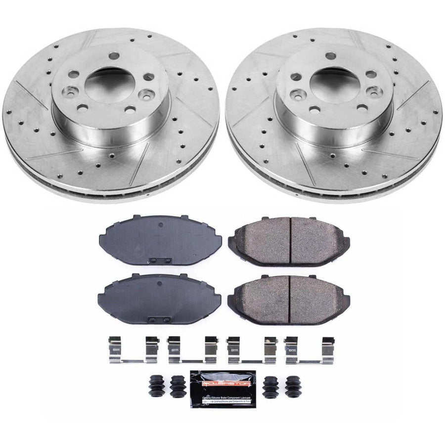 Power Stop K1335 Z23 Carbon Fiber Brake Pads with Drilled & Slotted Brake Rotors Kit For Ford Crown Victoria, Lincoln Town Car, Mercury Grand Marquis [Model Specific]