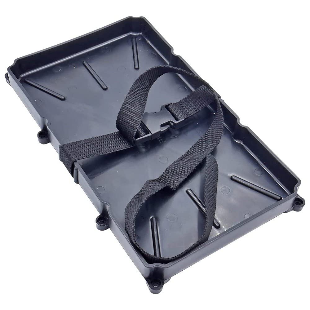 Narrow Battery Tray Holder T-H Marine with Poly Strap – Space Saving NMMA Certified Battery Tray with Recessed Mounting Wells for Marine, RV, and Trolling Motor Installations – Group 27, 12.5" x 7"