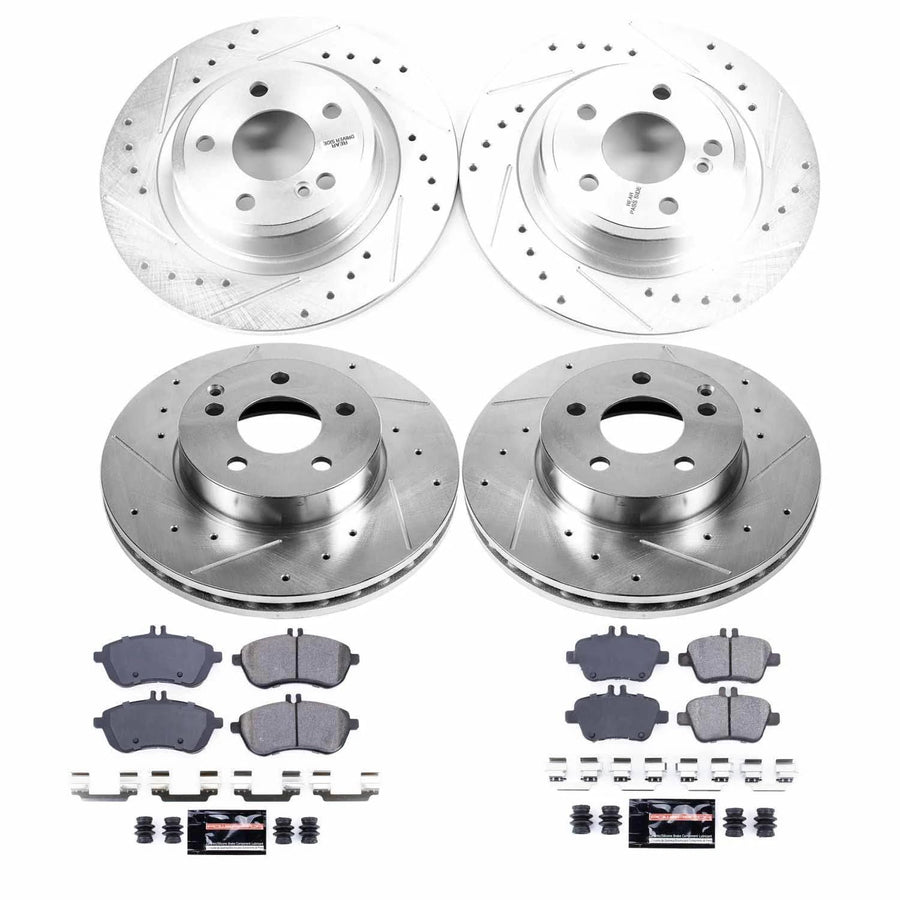 Power Stop K6926 Z23 Carbon Fiber Brake Pads Front and Rear with Drilled & Slotted Brake Rotors Kit For Mercedes-Benz SLK250 2012-2015 [Model Specific]