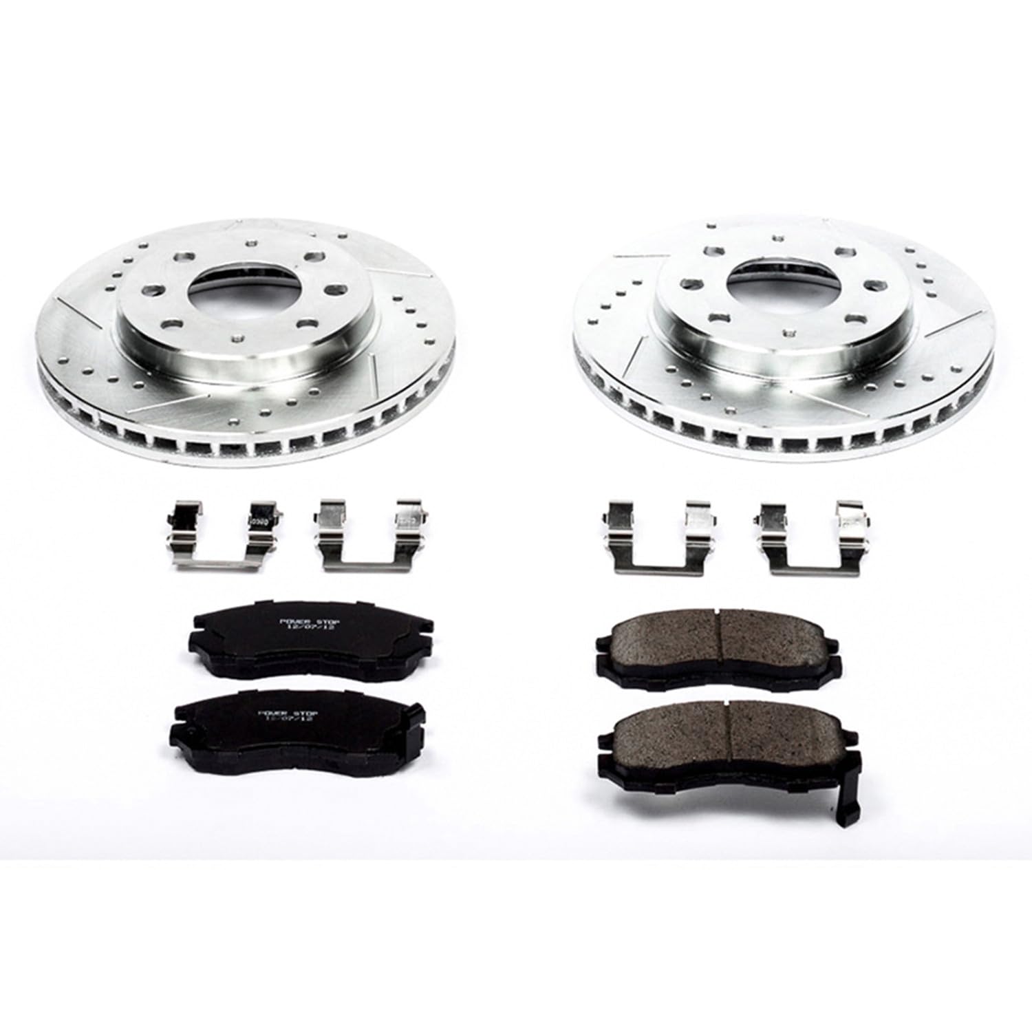 Power Stop K1090 Z23 Carbon Fiber Brake Pads with Drilled & Slotted Brake Rotors Kit For Eagle Summit 1993-1995 [Model Specific]