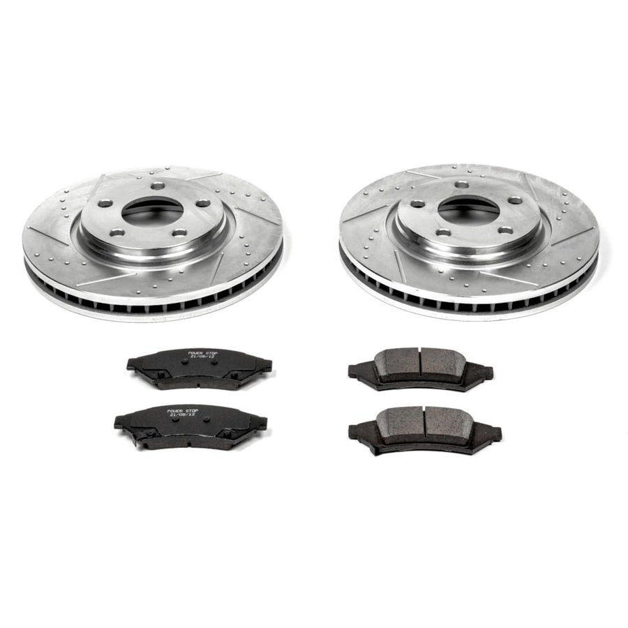 Power Stop K1586 Z23 Carbon Fiber Brake Pads with Drilled & Slotted Brake Rotors Kit For Pontiac Grand Prix 2004 [Model Specific]