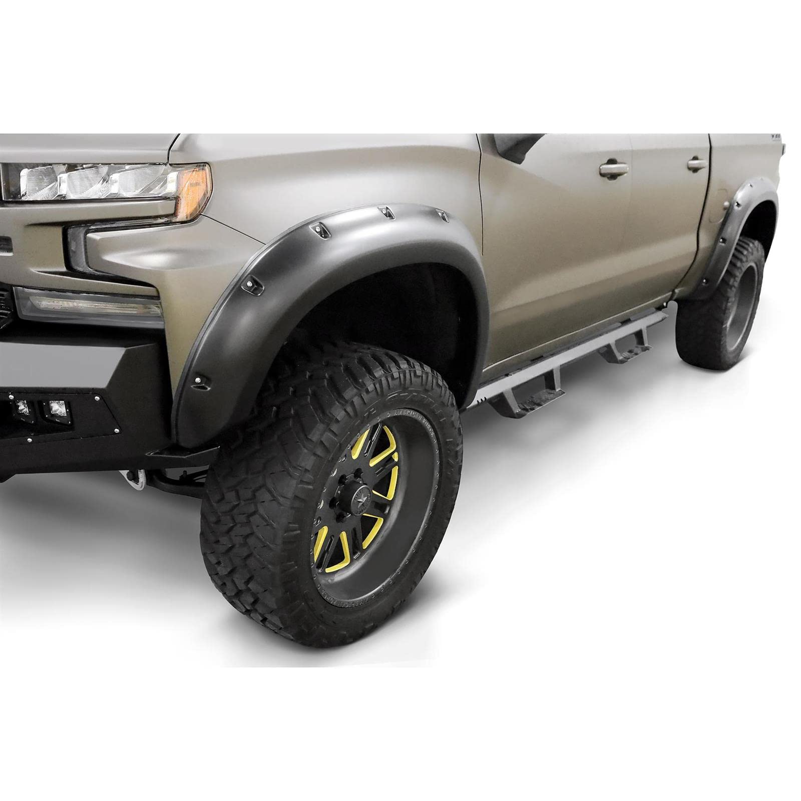 Lund 19-22 RX-Flat Smooth Elite Series GM Silverado/Sierra Fender Flares w/Black Bolts - Black 4pc