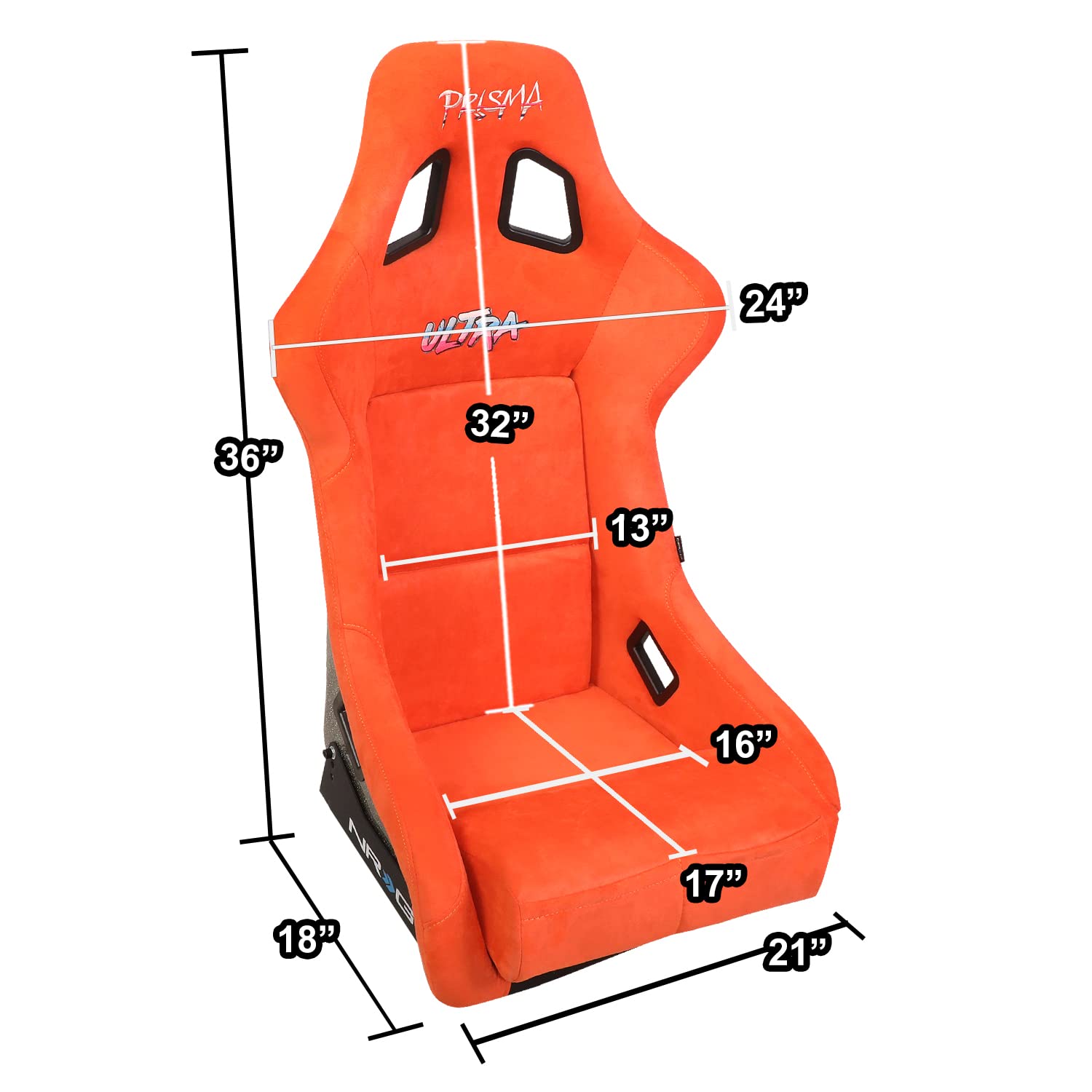 NRG Innovations Prisma NRG-FRP-302OR-ULTRA Fixed Back Bucket Racing Seat with Bottom Mount Bracket, Orange Color Seat/Gold Flake Back, 24" W X 36" H X 18" D