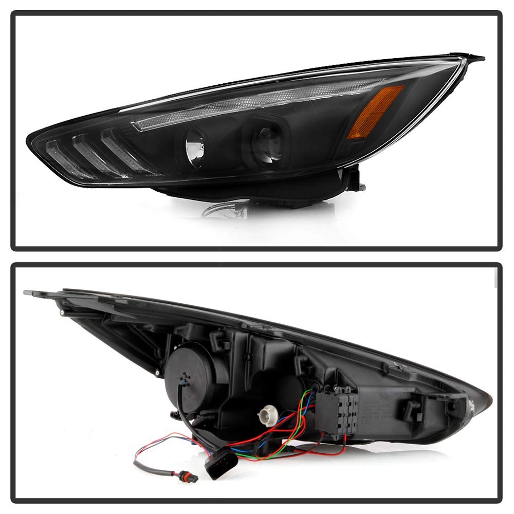 Ford Focus 15-18 Spyder 5086105 Projector Headlights - Sequential Turn Signal Light Bar - Low Beam-H7(Included) ; High Beam-H1(Included) ; Signal-LED(Included) - Black