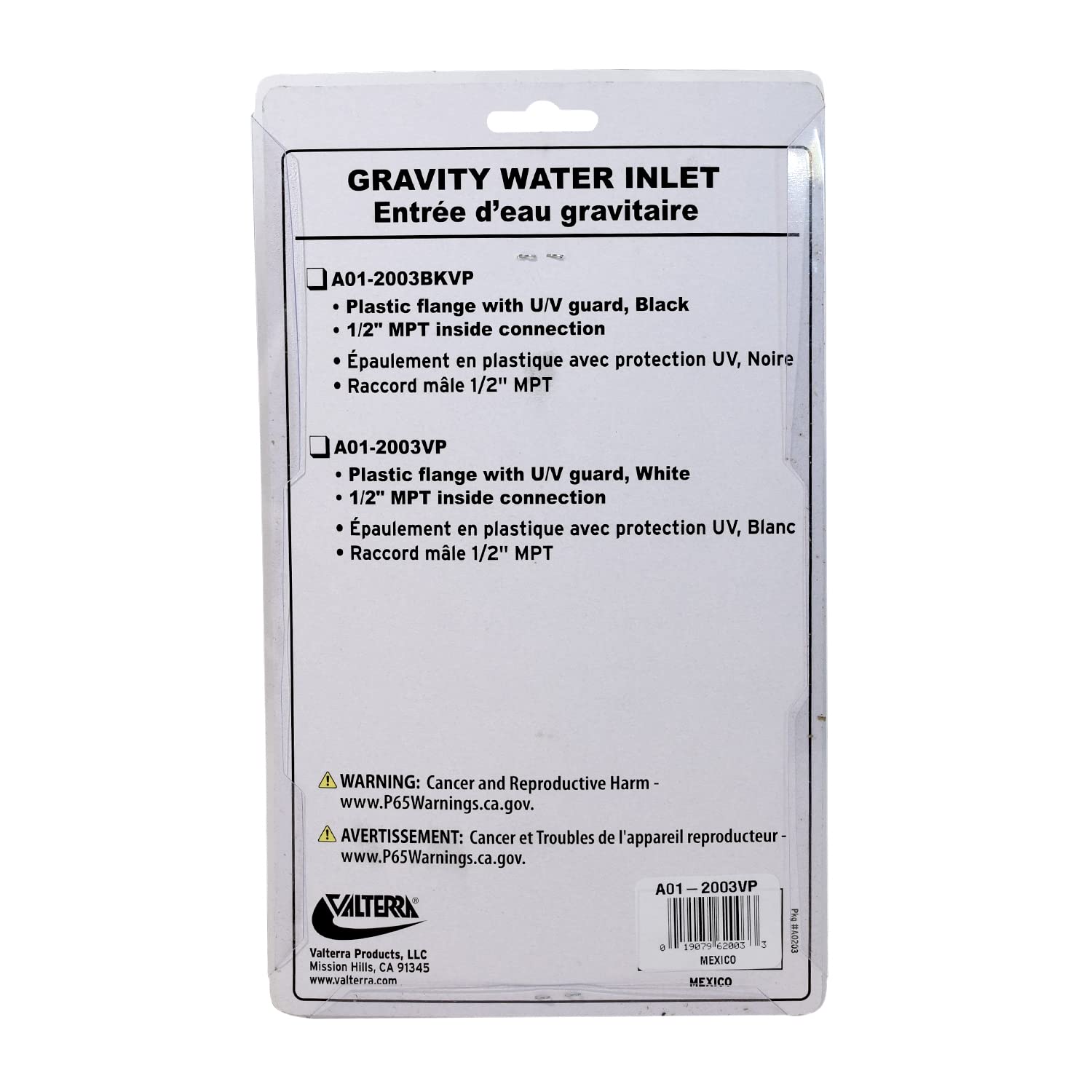 Gravity Water Inlet Valterra A01-2003VP - White (Carded)