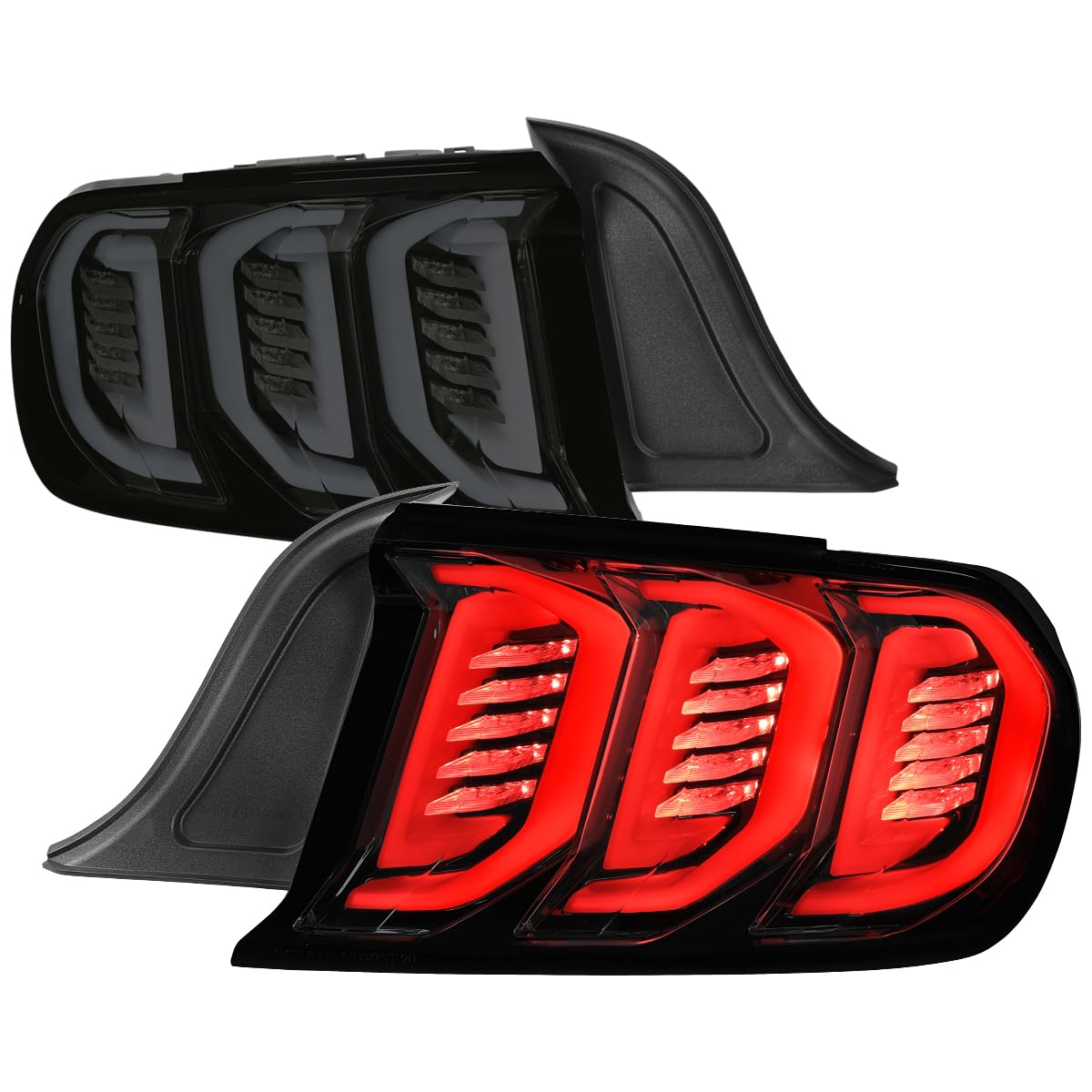Full LED SPEC-D TUNING Glossy Black Smoke Tail Lights with Sequential Turn Signals Compatible with 2015-2023 Ford Mustang Coupe/Convertible, Left + Right Pair Assembly