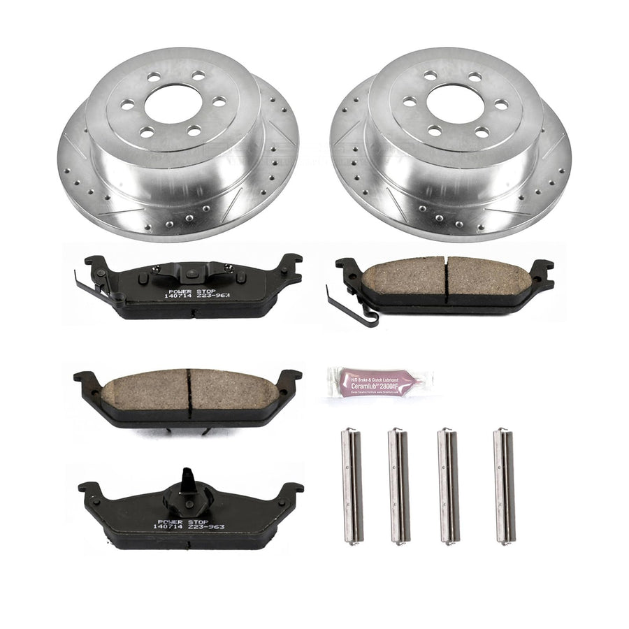 Power Stop K2192 Z23 Carbon Fiber Brake Pads Rear with Drilled & Slotted Brake Rotors Kit For Dodge Dakota 2003-2004 [Model Specific]
