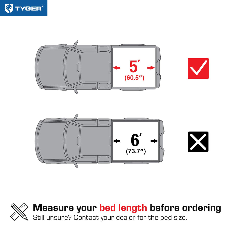 Tyger Auto T3 Soft Tri-fold Tonneau Cover Truck Bed Compatible with 2024-2026 Toyota Tacoma (Only Fits Models with Factory Deck Rail System) | 5' (60") Bed | TG-BC3T1204
