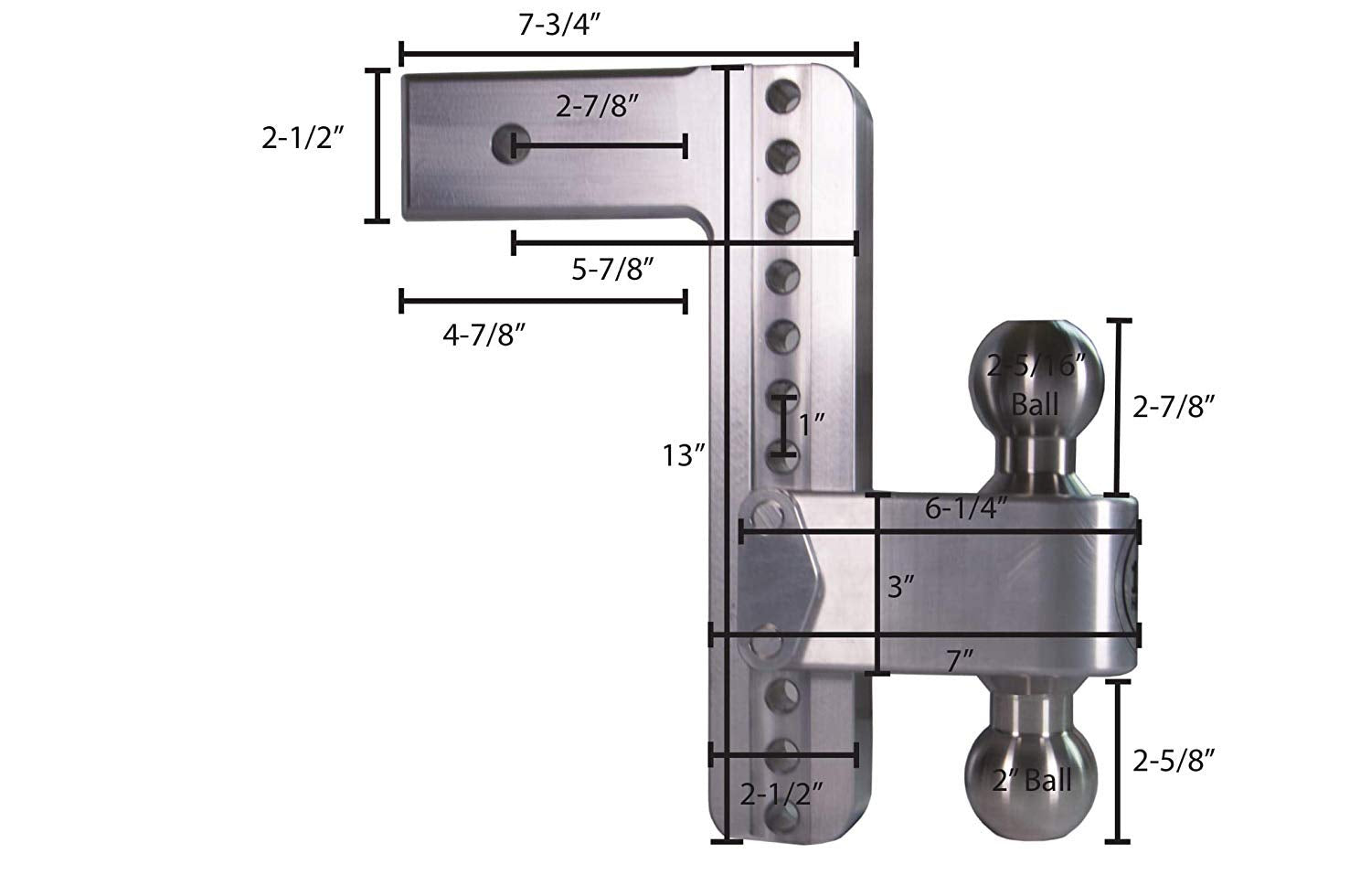 Drop Hitch Receiver Weigh Safe LTB10-2.5-CER-BLA: 2.5 Inches Adjustable, Black