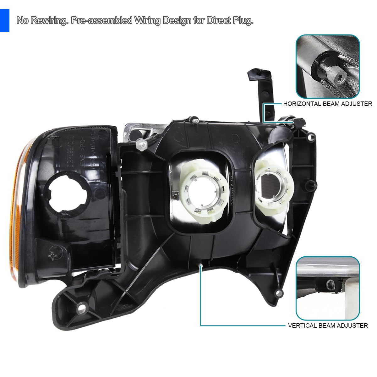 Black Headlights SPEC-D TUNING Compatible with 1999-2001 Dodge Ram 1500/2500 / 3500 Sport