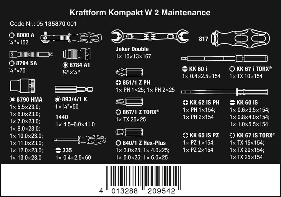 Wera Kraftform 5135870001 Kompakt W 2 Maintenance, 35 Pieces