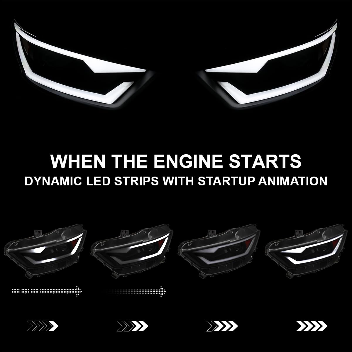 Black Smoke SPEC-D TUNING Projector Headlights w/LED Bar and Startup Animation Compatible with 2015-2017 Ford Mustang, 2018-2020 Ford Mustang Shelby, Left + Right Pair Headlamps Assembly