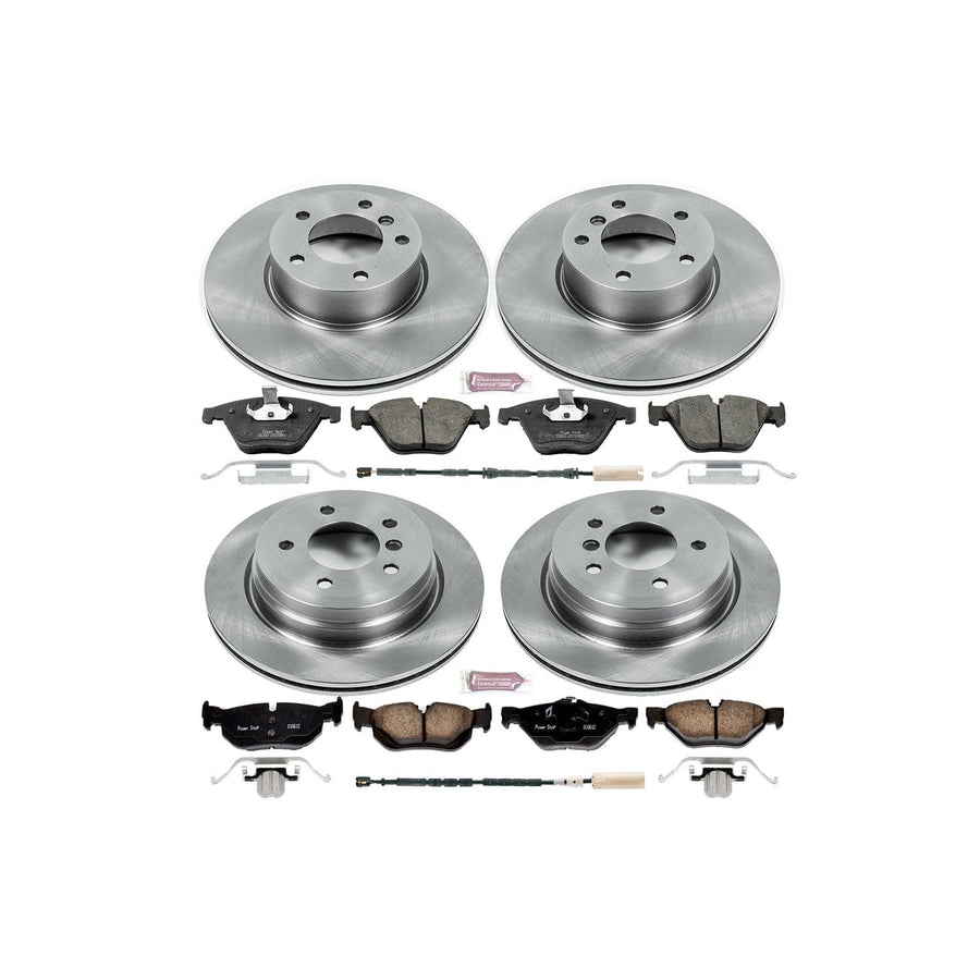 Power Stop Autospecialty KOE7025 Front and Rear Replacement Brake Kit-OE Brake Rotors & Ceramic Brake Pads and 1 Front & 1 Rear Sensor Wires