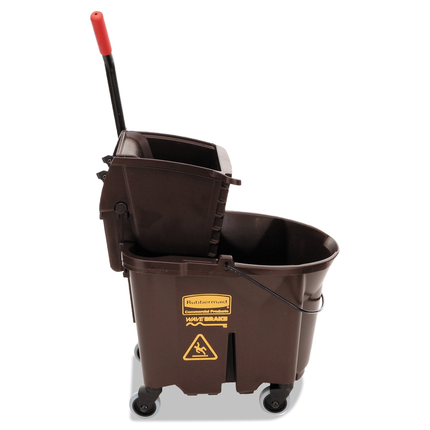 Rubbermaid Commercial Products 35 QT WaveBrake Side-Press Mop Bucket and Wringer Combo on Wheels Brown for Heavy-Duty Floor Cleaning