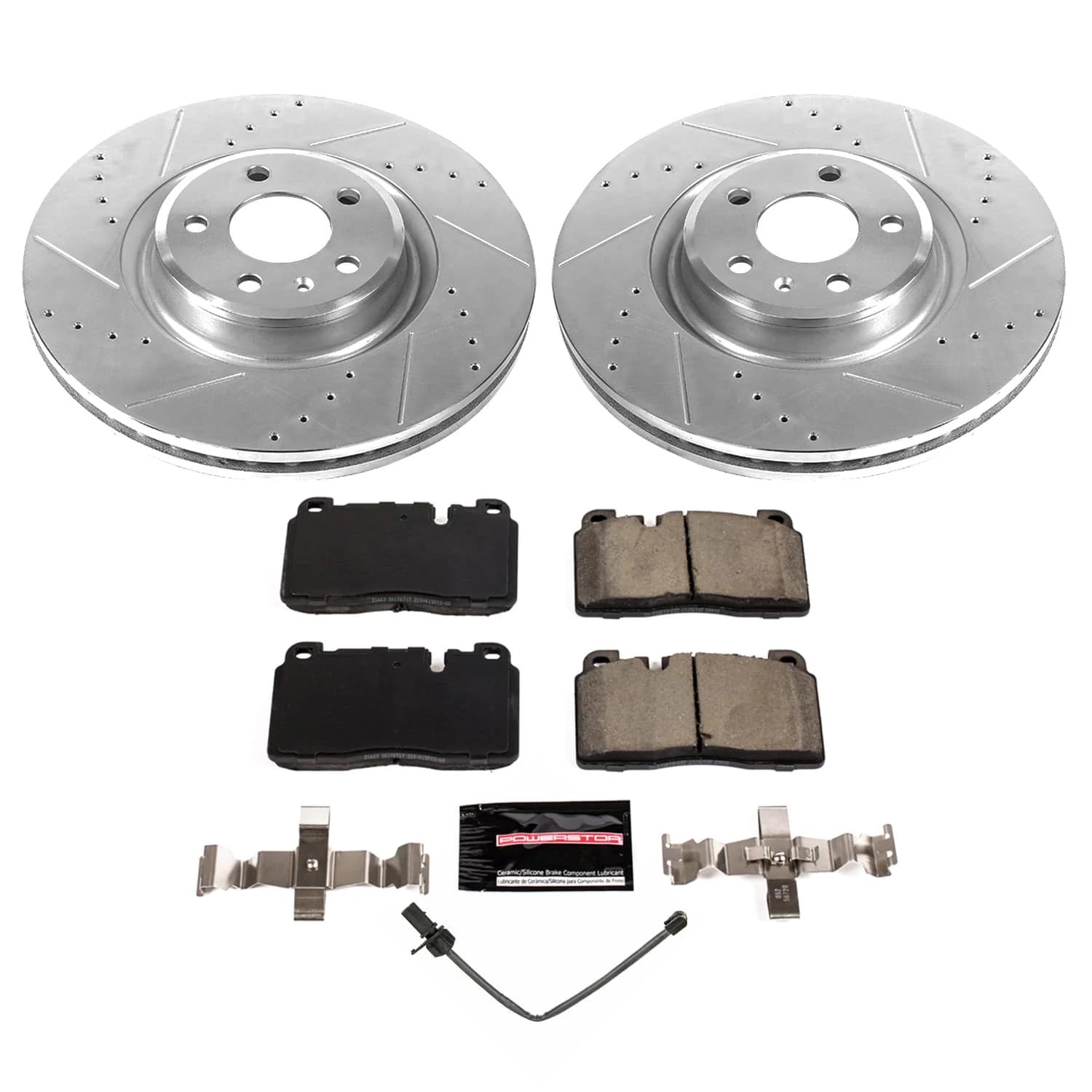 POWERSTOP Z23 Carbon-Fiber Ceramic Brake Pads and Drilled and Slotted Rotors Brake Kit For Audi Q5 2013-2015 [Vehicle Specific]