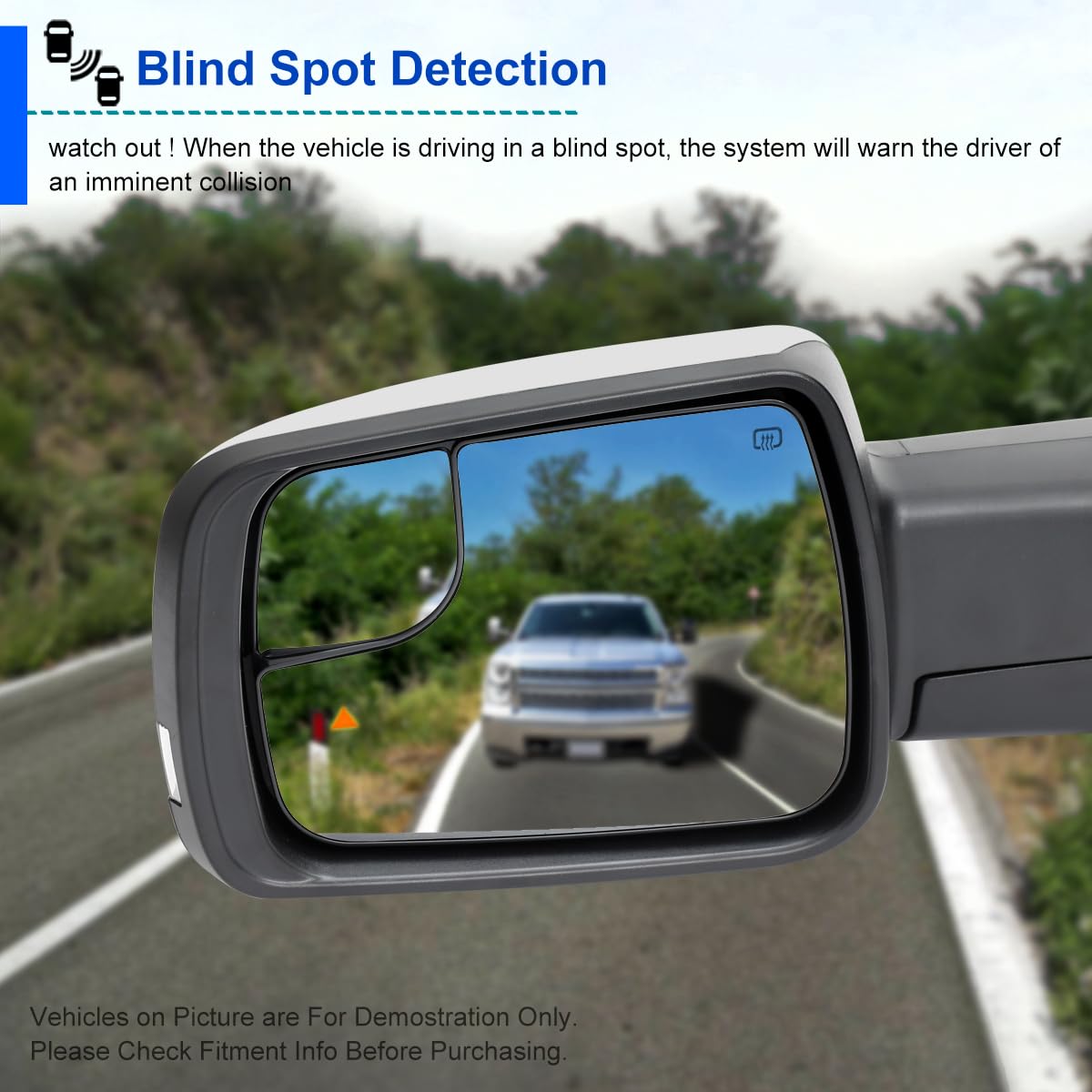 Chrome Spec-D Tuning Power Heated + LED Signal + Blind Spot Monitor BSM Left Driver Side Mirror Compatible with 2019-2024 Ram 1500