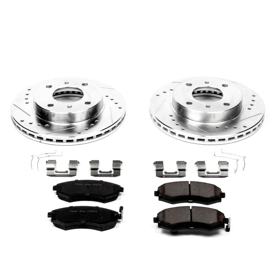 Power Stop K656 Z23 Carbon Fiber Brake Pads with Drilled & Slotted Brake Rotors Kit For Nissan 240SX 1996-1998, Nissan Sentra 2000-2006 [Model Specific]