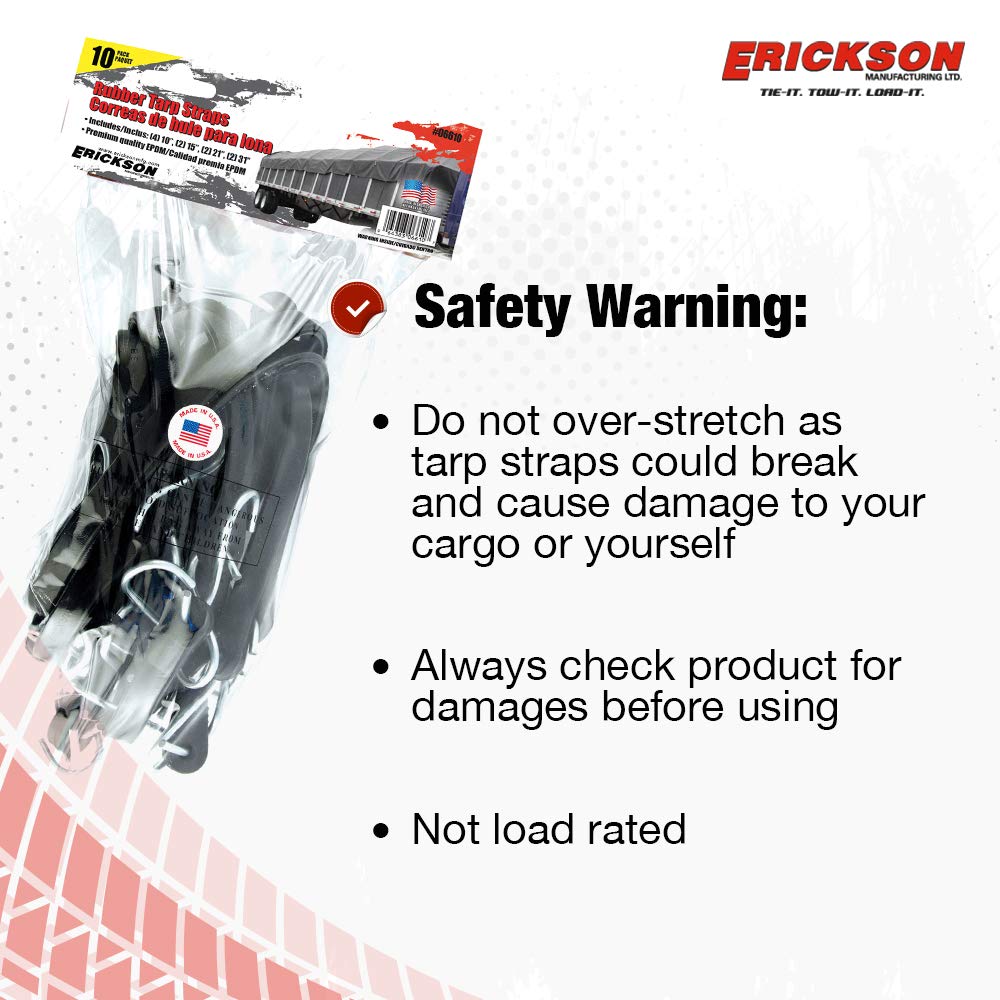 Multiple Length Erickson 06610 EPDM Rubber Tarp Strap, (Pack of 10)