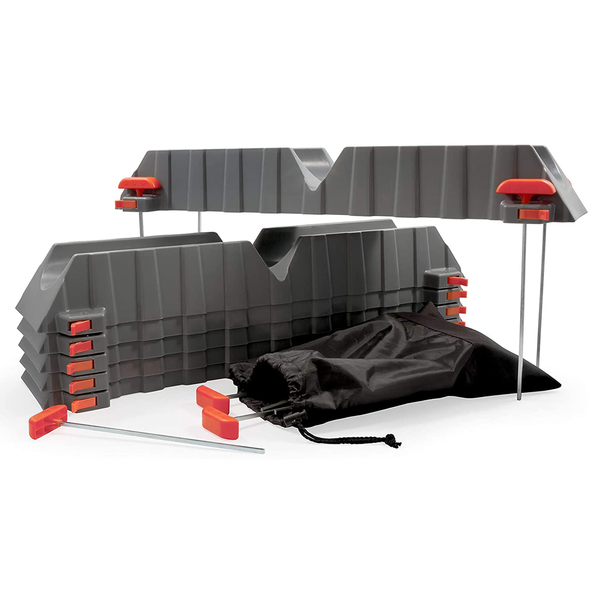 Camco Sewer Hose Support Kit / RV Rhino - Supports Up to 20-Feet of RV Sewer Hose - Features Nesting Design for Easy RV Storage & Includes (6) 30” Section w/4 Stakes Each (43071)