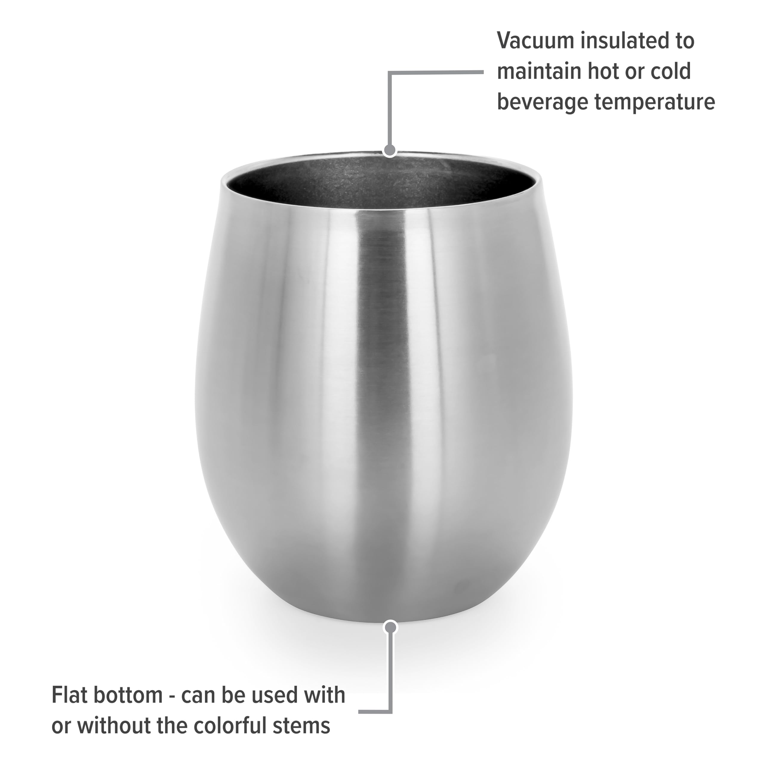 Camco Stainless Steel Wine Tumbler Life is Better at The Campsite 4-Pack - Features Heavy Duty Double Wall Vacuum Insulation & Removable Navy, Red, Green & Yellow Stems - Holds 8-oz Each (53465)