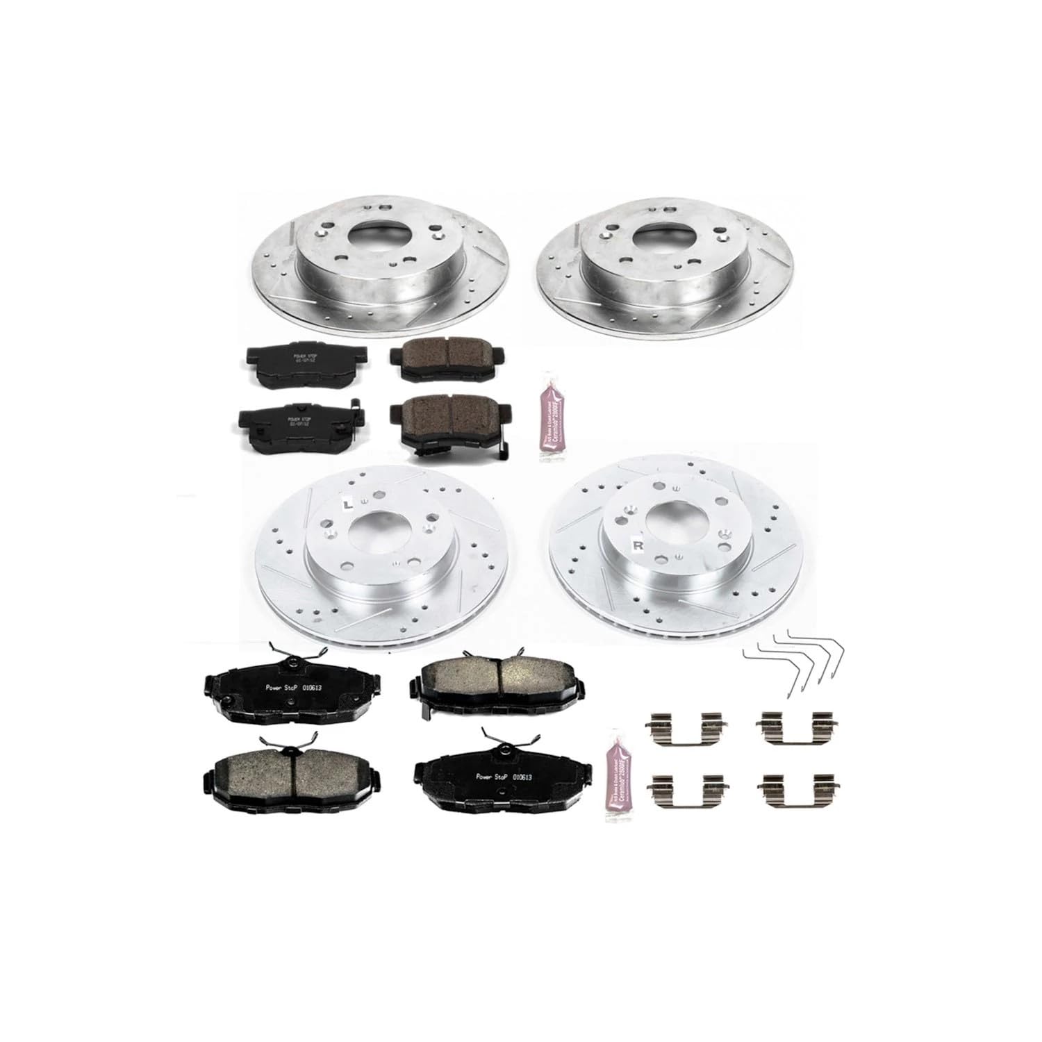 Power Stop K6320 Z23 Carbon Fiber Brake Pads Front and Rear with Drilled & Slotted Brake Rotors Kit For Honda Civic 2012 [Model Specific]