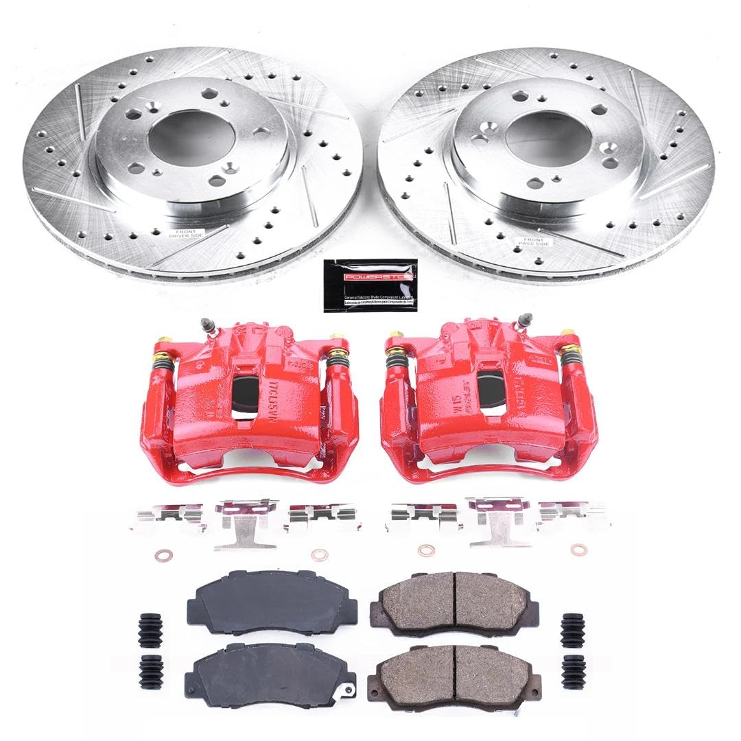 Power Stop Z23 Evolution Front Brake Caliper Kit KC704A- Brake Rotors, Carbon-Fiber Ceramic Brake Pads, Brake Calipers For Acura Legend, Acura RL, Acura TL [Model Specific]