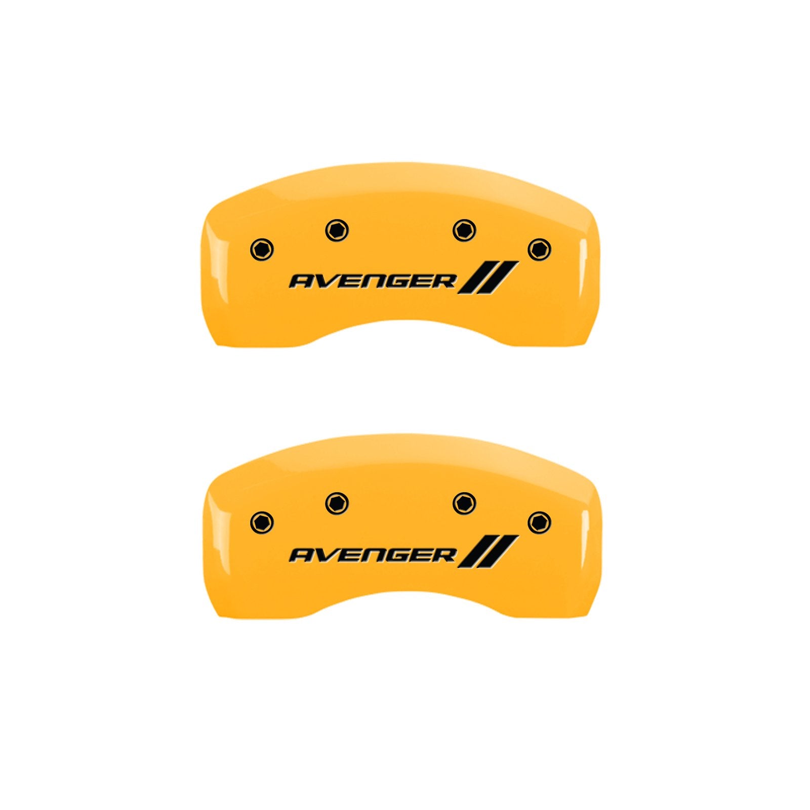Caliper Covers MGP 12192SAV1YL, Set of 4 (Yellow Engraved Front and Rear: with Stripes/Avenger Powder Coat Finish Black Characters)