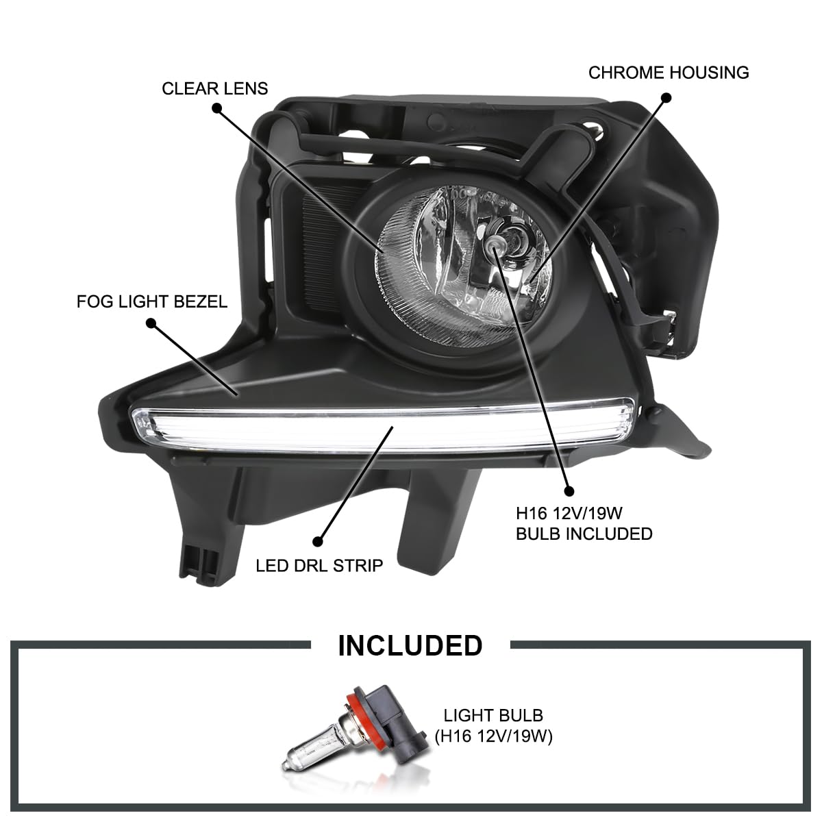 Fog Lights SPEC-D TUNING with LED Strip + Bulbs Compatible with 2014-2016 Toyota Highlander, L+R Pair Assembly