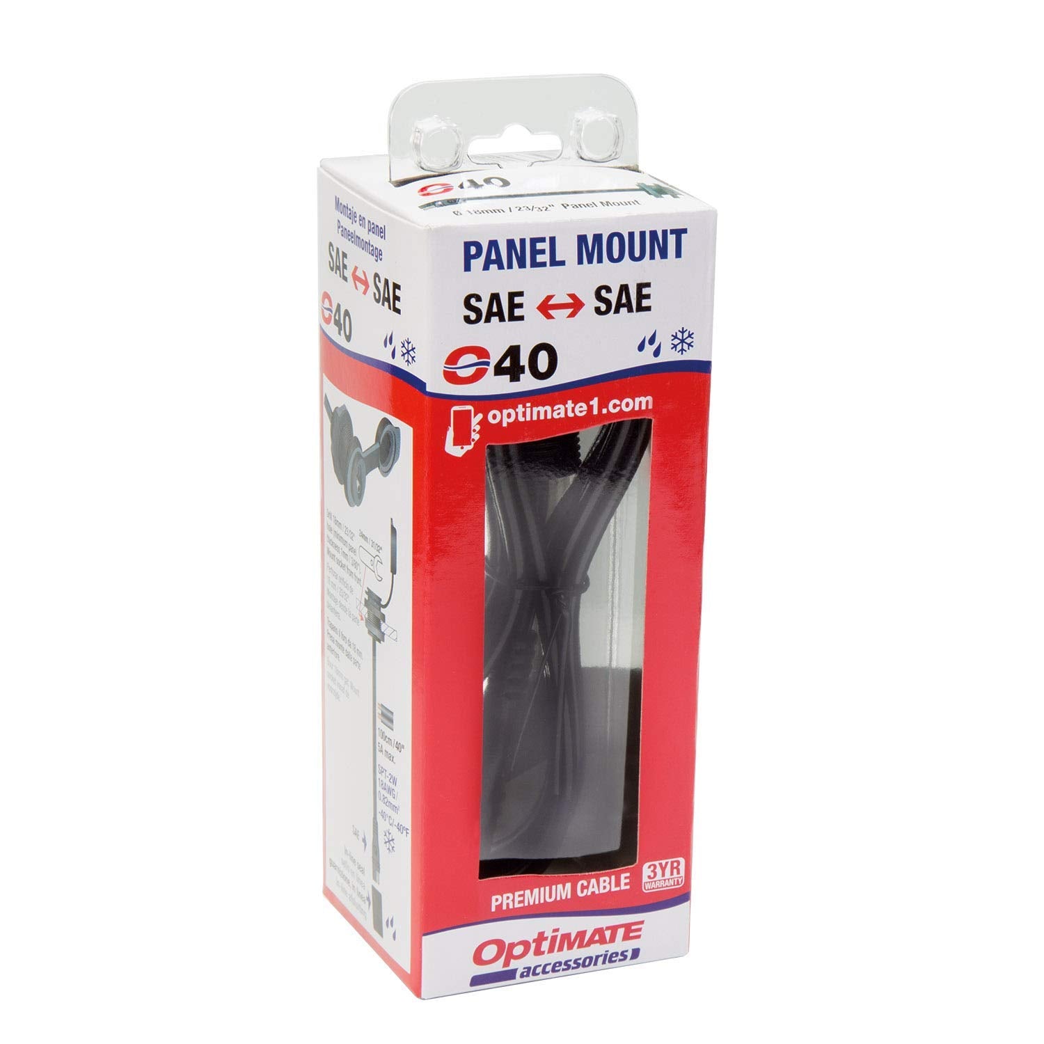 Tecmate OptiMATE O-40 Cable, Weatherproof panel mount SAE socket, Black