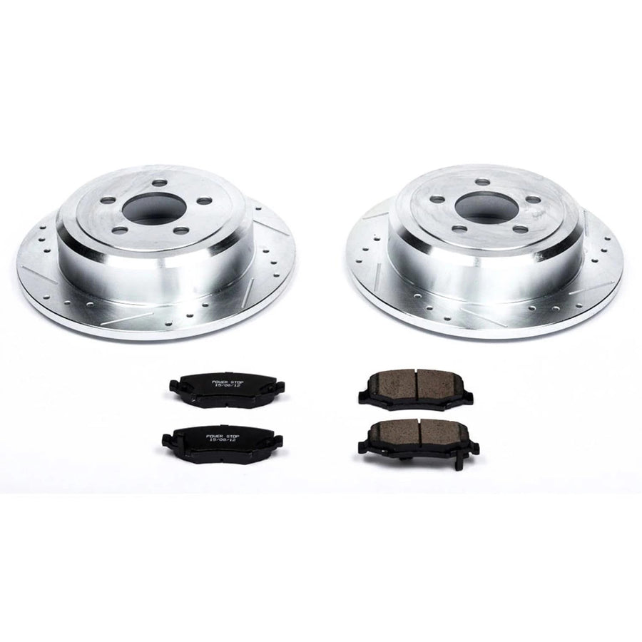 Power Stop K3046 Z23 Carbon Fiber Brake Pads with Drilled & Slotted Brake Rotors Kit For Dodge Nitro 2007-2011, Jeep Liberty 2008-2012 [Model Specific]
