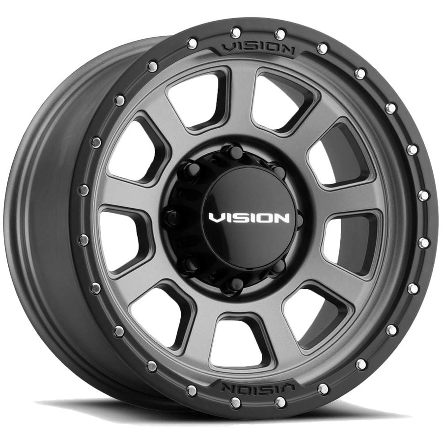 350 OJOS Vision Custom Wheel - 17x9, -12 Offset, 8x170 Bolt Pattern, 125.2mm Hub - Satin Gray with Satin Black Lip Rim